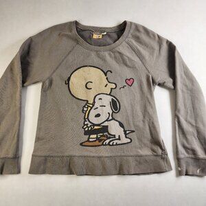 Vintage Peanuts Charlie Brown Snoopy Hug Gray Fleece Sweatshirt Size S Small